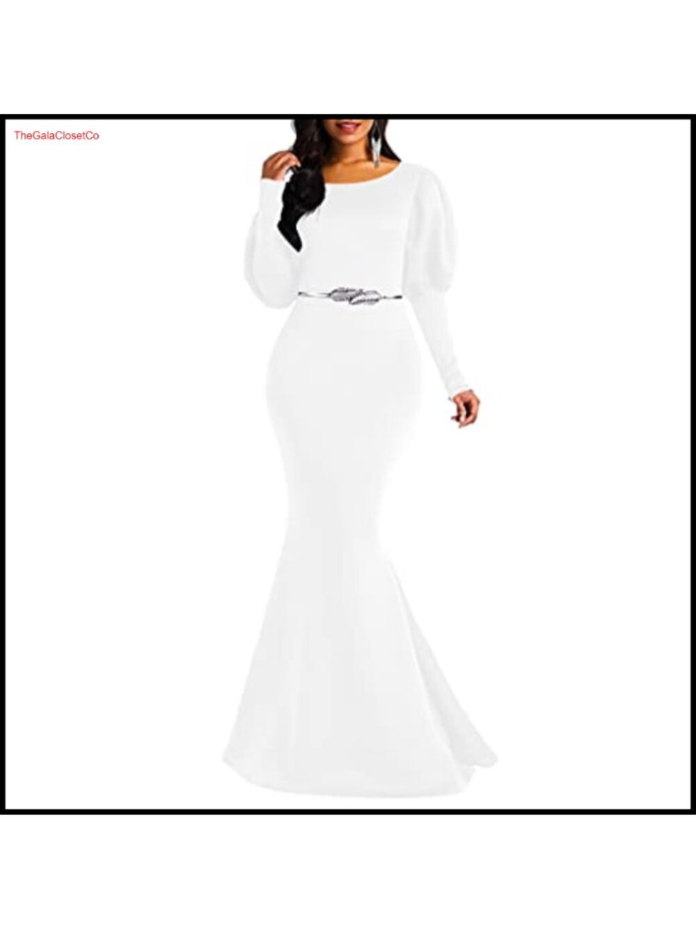 Women's Formal Mermaid Maxi Dress Long Puff Sleeve Bodycon Evening Gown